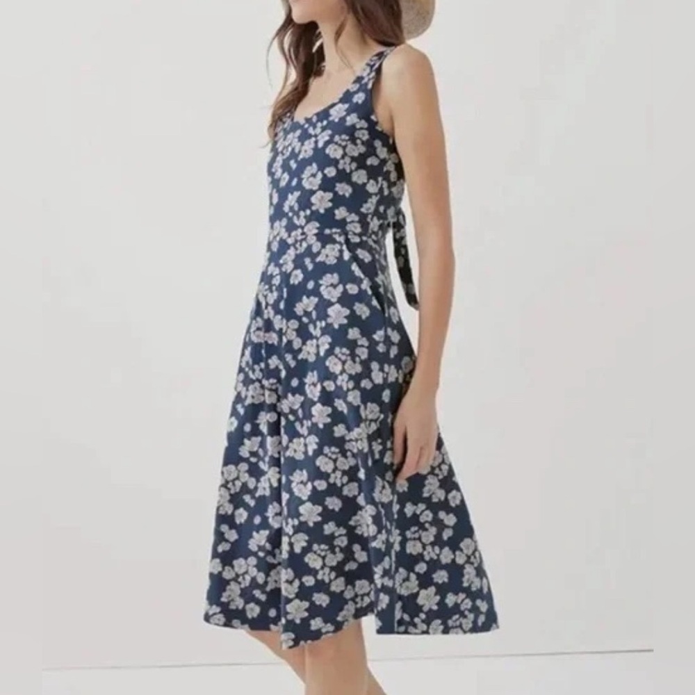 NWT Pact Purple Floral Fit & Flare Tieback Dress (Small) - Picture 4 of 8